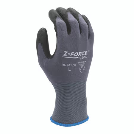 ZING Z-Force General Purpose Glove, 18G Grey Bio-Base Nylon+Spandex Liner Nitrile Palm Coated, Touchscreen