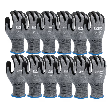 ZING Z-Force Cut Glove, 18G A6 Dark Grey Bio-Based Fiber/Hppe Shell Nano-Sandy Bio-Based Ppu Palm Coated, Touchscreen