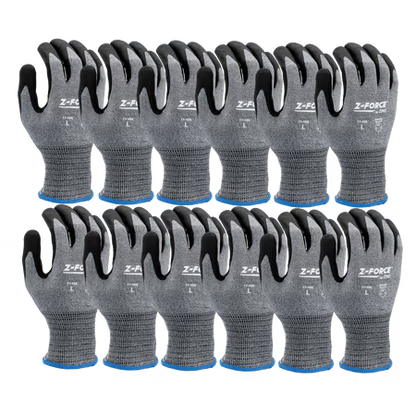ZING Z-Force Cut Glove, 18G A6 Dark Grey Bio-Based Fiber/Hppe Shell Nano-Sandy Bio-Based Ppu Palm Coated, Touchscreen