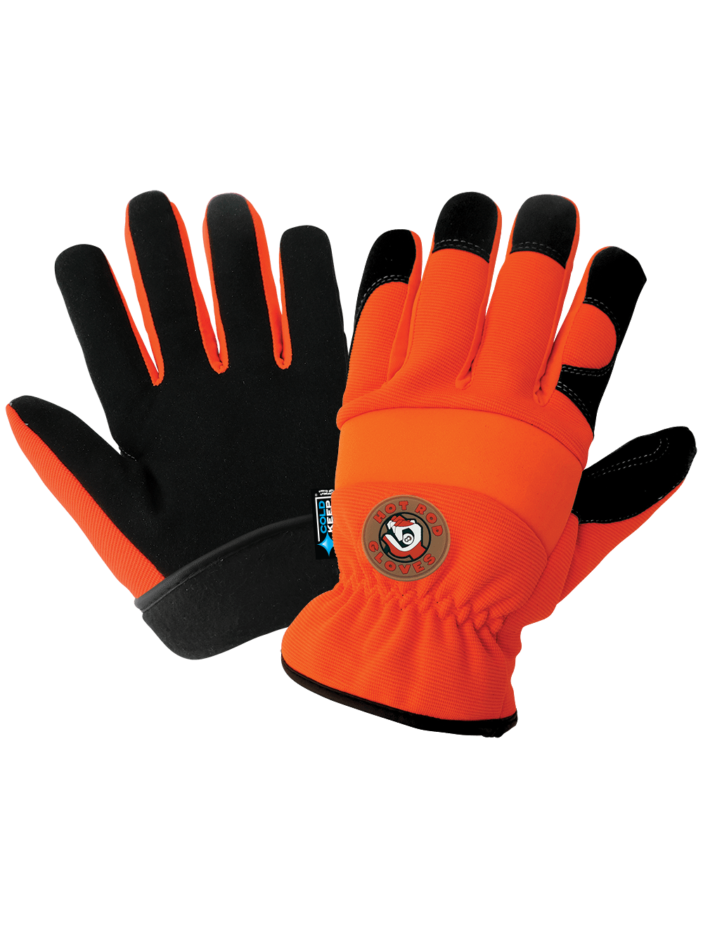 Hot Rod Gloves® High-Visibility Orange, Low Temperature, Insulated, Waterproof, Synthetic Leather Palm Performance Gloves with a Spandex Back - HR3222INT