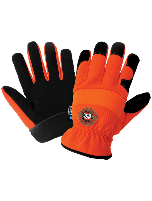 Hot Rod Gloves® High-Visibility Orange, Low Temperature, Insulated, Waterproof, Synthetic Leather Palm Performance Gloves with a Spandex Back - HR3222INT