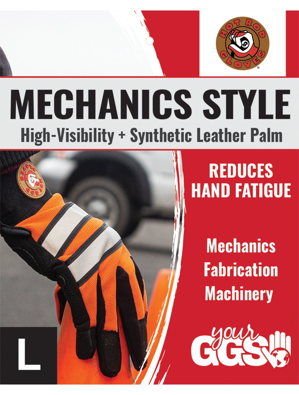 Hot Rod Gloves® High-Visibility Synthetic Leather Palm Performance Mechanics Style Gloves with a Spandex Back - HR9000VIS
