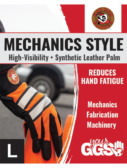 Hot Rod Gloves® High-Visibility Synthetic Leather Palm Performance Mechanics Style Gloves with a Spandex Back - HR9000VIS