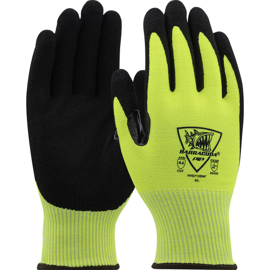 Barracuda® Hi-Vis Seamless Knit PolyKor® Blended Glove with Nitrile Coated Sandy Grip on Palm & Fingers - Touchscreen Compatible