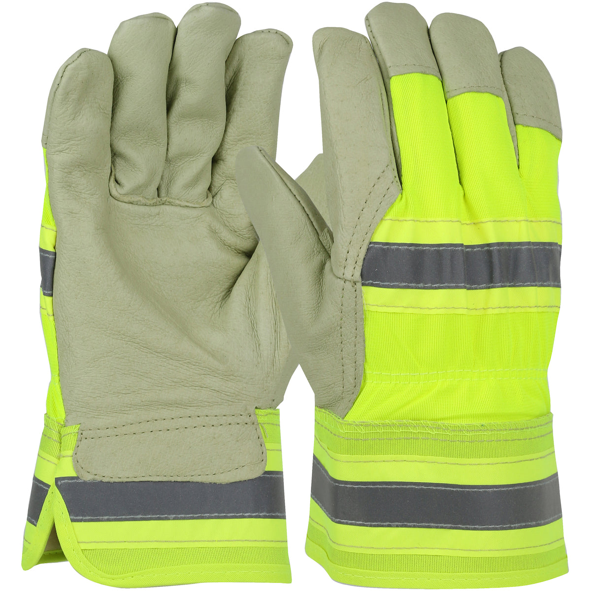 PIP HVY5555 – Pigskin Leather Palm Glove with Hi-Vis Back and Natural Thermal Lining - Rubberized Safety Cuff