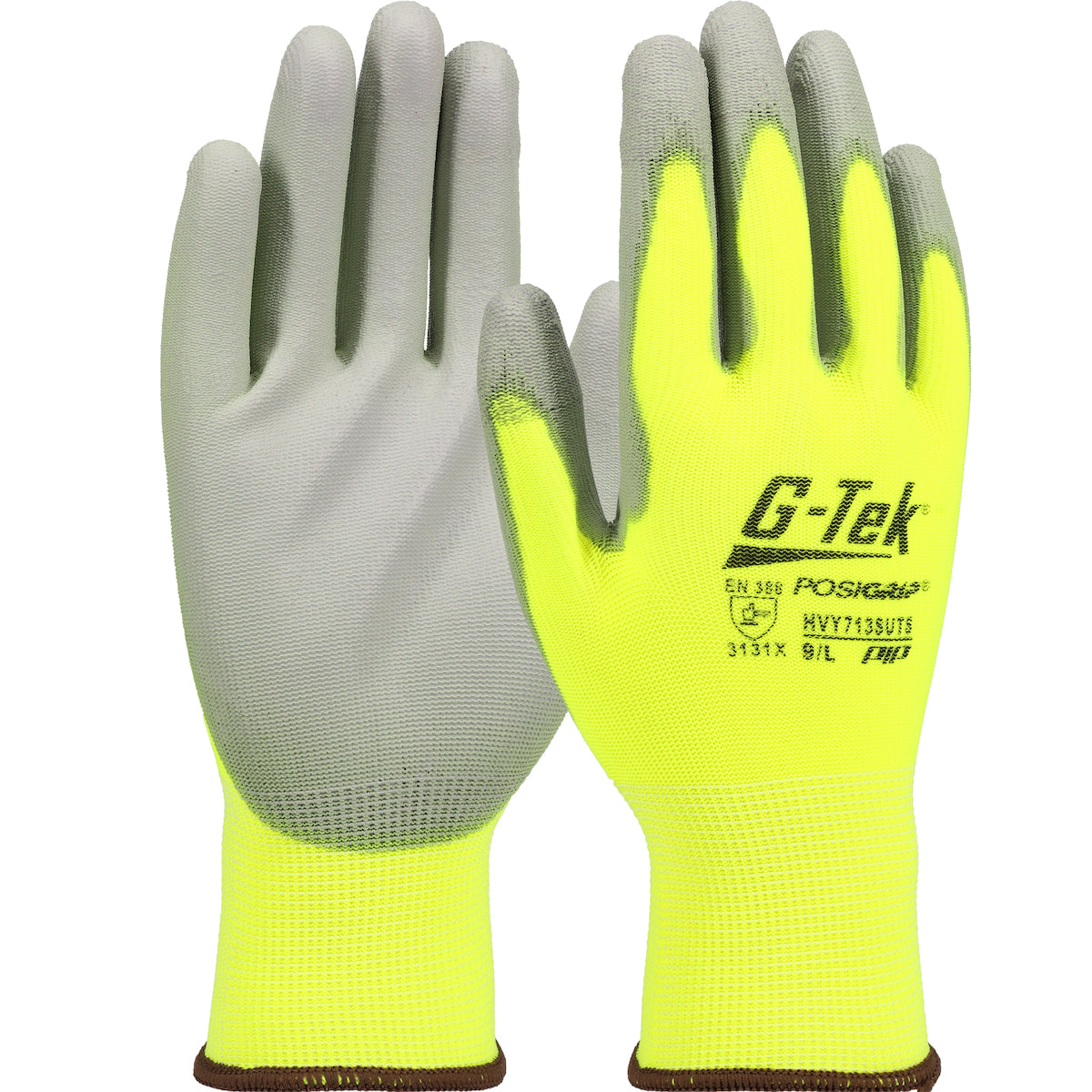 G-Tek® PosiGrip®: Hi-Vis Seamless Knit Polyester Blend Glove with Polyurethane Coated Flat Grip on Palm & Fingers - Touchscreen