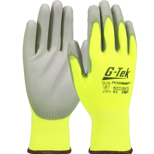 G-Tek® PosiGrip®: Hi-Vis Seamless Knit Polyester Blend Glove with Polyurethane Coated Flat Grip on Palm & Fingers - Touchscreen