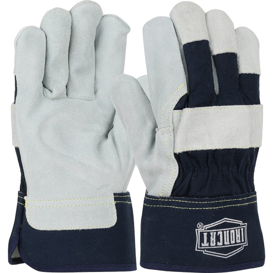 PIP Ironcat IC5 Heavy Premium Split Cowhide Leather Palm Glove with Canvas Back - Rubberized Safety Cuff