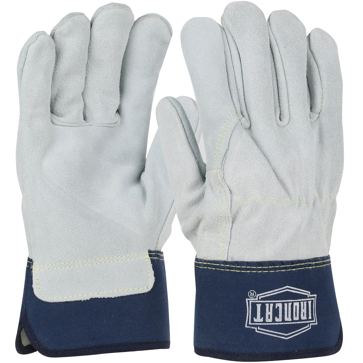 PIP Ironcat IC6 Heavy Premium Split Cowhide Leather Palm Glove with Full Leather Back - Rubberized Safety Cuff