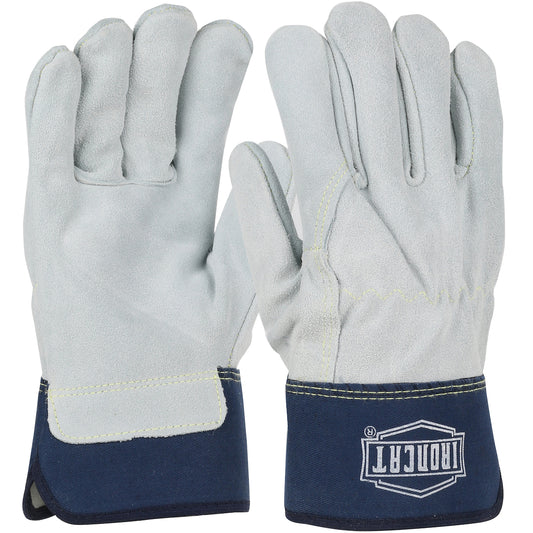 PIP Ironcat IC6 Heavy Premium Split Cowhide Leather Palm Glove with Full Leather Back - Rubberized Safety Cuff