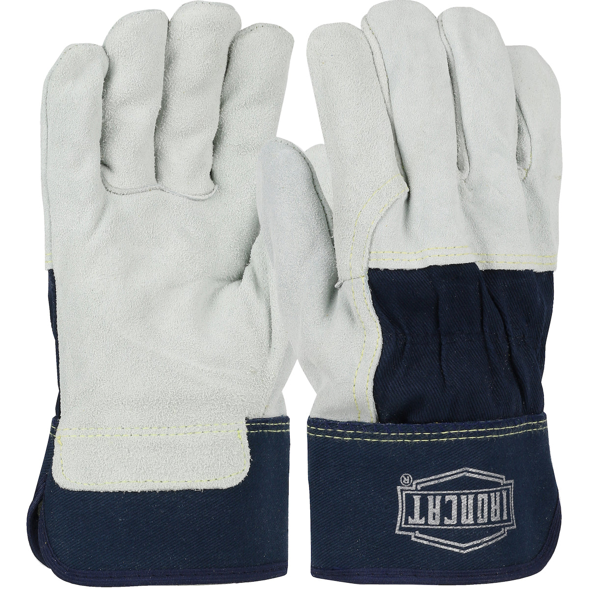 PIP Ironcat IC65 Heavy Premium Split Cowhide Leather Palm Glove with 3/4 Leather Back - Rubberized Safety Cuff