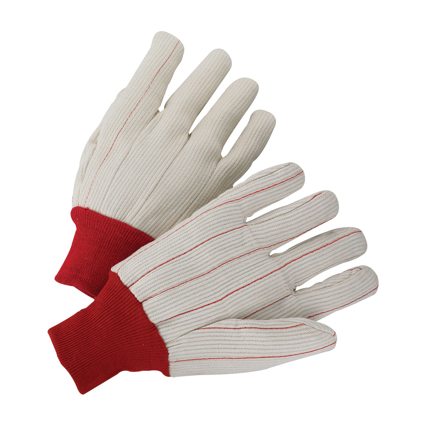 PIP K81SCNCRI – Polyester/Cotton Corded Double Palm Glove with Nap-In Finish - Red Knit Wrist