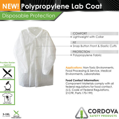 Cordova White Polypropylene Lab Coat, Collar & S #LC25XL image 3