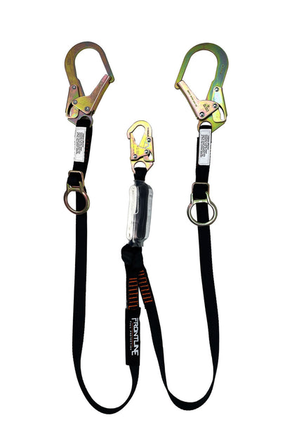 Frontline LPO62RADJ Combat™ 6' Tie-Back Double Leg Shock Absorbing Lanyard with Rebar Hooks