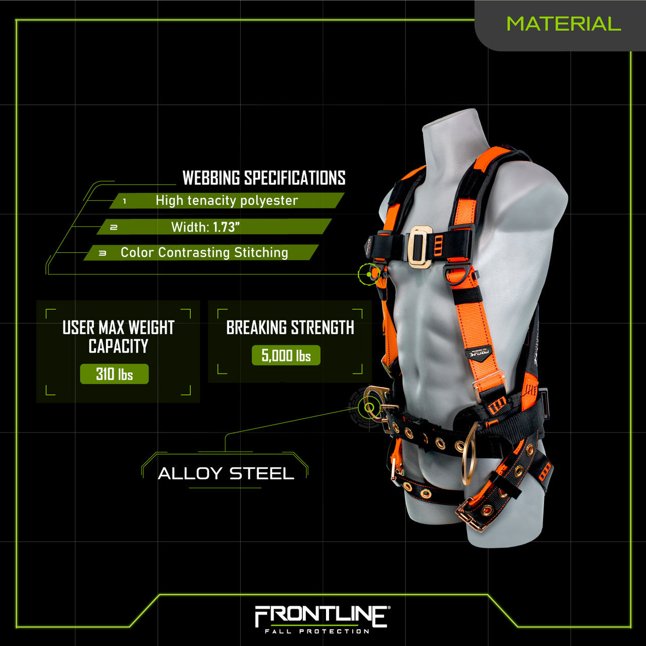 Combat™ Construction Style Full Body Harness with Tongue Buckle Belt & Legs 50CTB