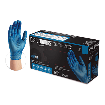 Gloveworks Blue Vinyl PF Ind Gloves
