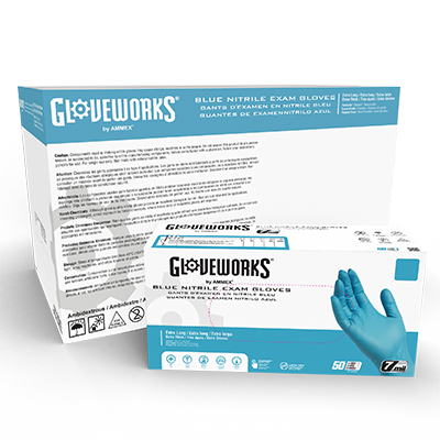 Gloveworks Blue Nitrile PF Exam Gloves