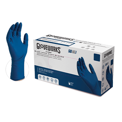 Gloveworks Blue Latex PF Exam Gloves