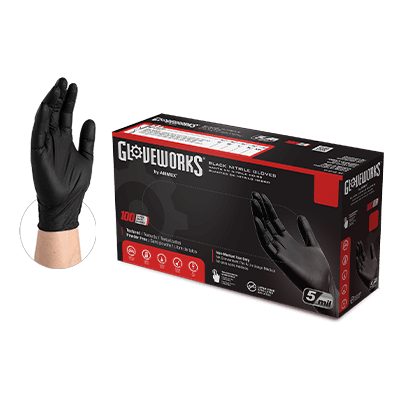 Gloveworks Black Nitrile PF Ind Gloves