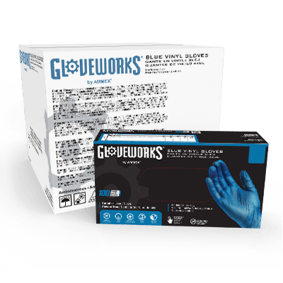 Gloveworks Blue Vinyl PF Ind Gloves