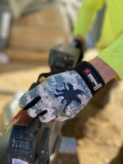 Mechanics Gloves, Synthetic Grain Deerskin Palm, Digital Camouflage Back