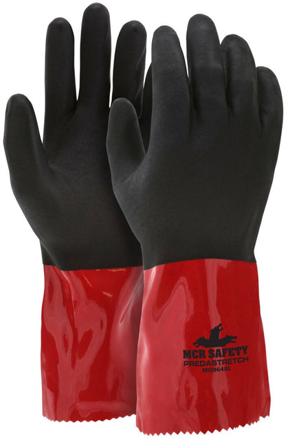 PredaStretch Work Gloves, Double-Dip PVC Coating, Sandy Finish, Gauntlet Cuff