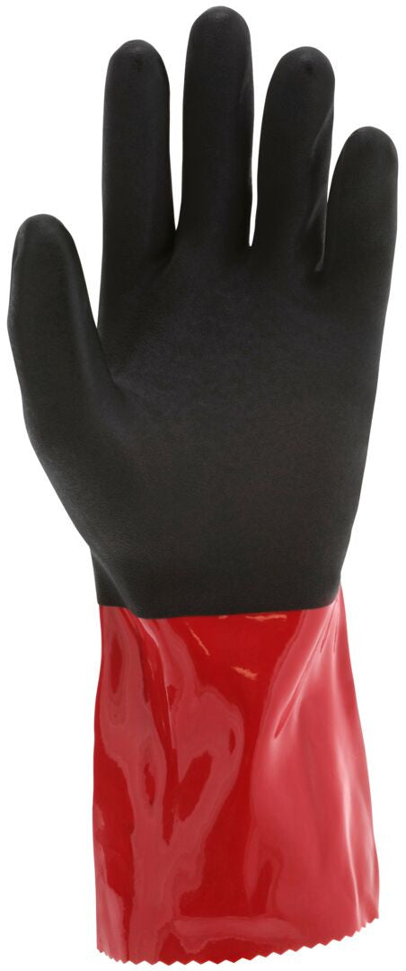 PredaStretch Work Gloves, Double-Dip PVC Coating, Sandy Finish, Gauntlet Cuff