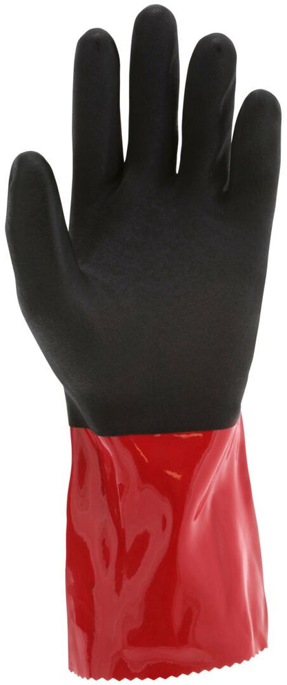 PredaStretch Work Gloves, Double-Dip PVC Coating, Sandy Finish, Gauntlet Cuff