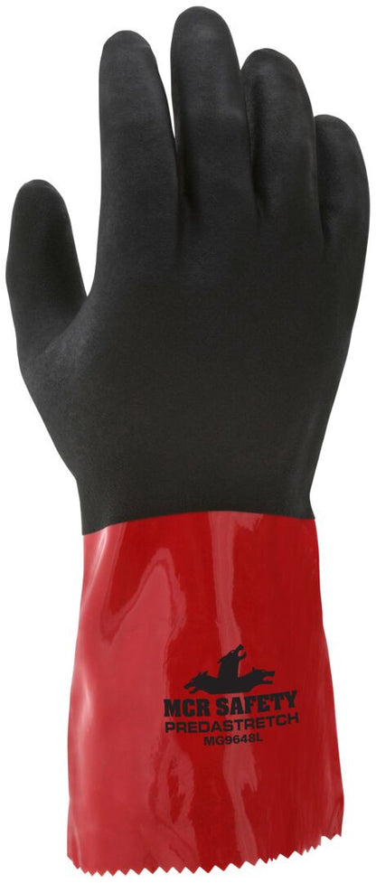 PredaStretch Work Gloves, Double-Dip PVC Coating, Sandy Finish, Gauntlet Cuff
