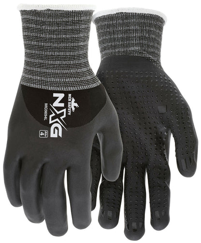 NXG Work Gloves, 15-Gauge Nylon Spandex, Bi-Polymer Coated Palm, Nitrile Dots