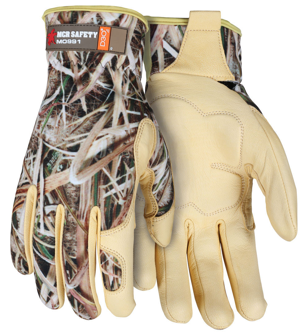 Mechanics Gloves, Grain Goatskin Palm, D3O Impact Protection, Mossy Oak Camo