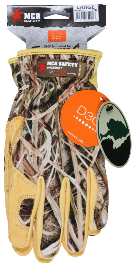 Mechanics Gloves, Grain Goatskin Palm, D3O Impact Protection, Mossy Oak Camo