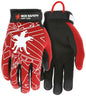 Mechanics Gloves, Synthetic Leather Palm, Red Spandex Back, Adjustable Closure