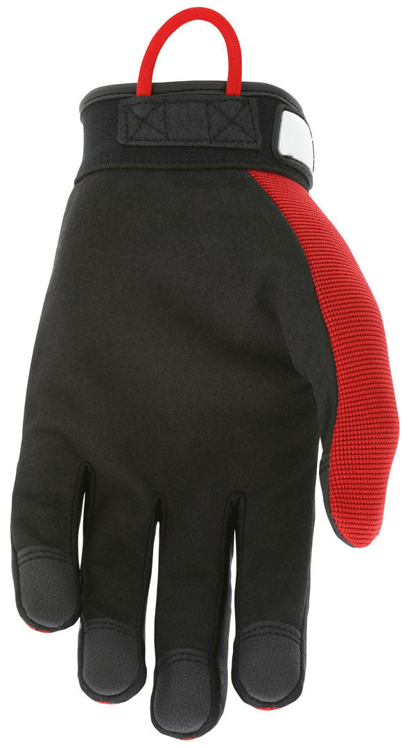Mechanics Gloves, Synthetic Leather Palm, Red Spandex Back, Adjustable Closure
