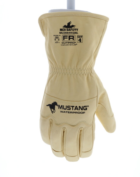 MU3664KGW - Mustang® HiDex Leather Utility Gloves - 4 Inch Gauntlet Cuff - Kevlar® Aramid Lined & Sewn - Waterproof Bladder - Premium A Grade Honey Gold Grain Goatskin - Reinforced Thumb & Index Finger - Double Palm - CAT4 FR - Arc Rating 50 cal/cm²