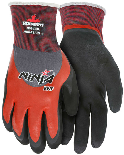Ninja BNF Work Gloves, 18 Gauge Nylon/Spandex, Breathable Nitrile Foam Coated, Knit Wrist