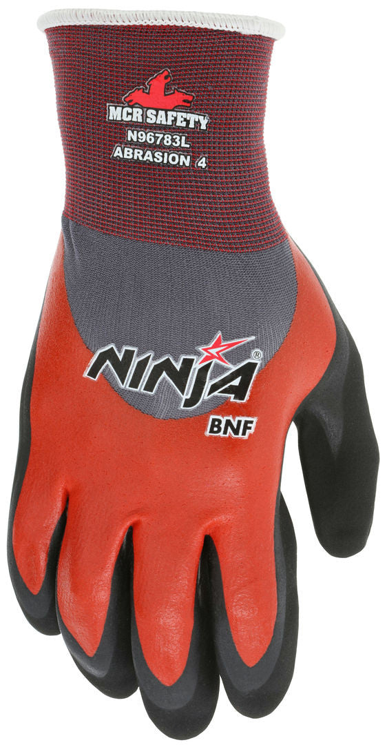 Ninja BNF Work Gloves, 18 Gauge Nylon/Spandex, Breathable Nitrile Foam Coated, Knit Wrist