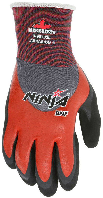 Ninja BNF Work Gloves, 18 Gauge Nylon/Spandex, Breathable Nitrile Foam Coated, Knit Wrist
