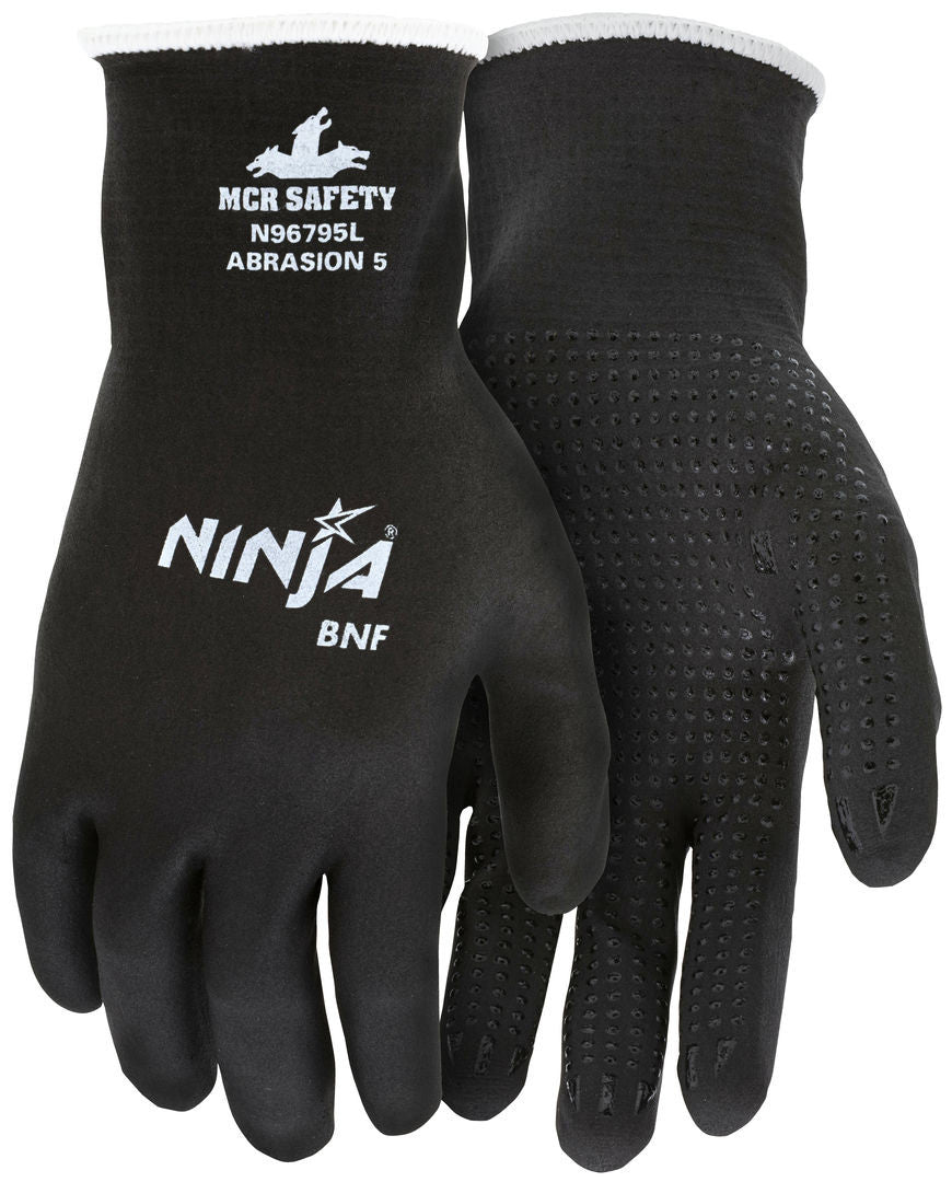 Ninja BNF Work Gloves, 15 Gauge Nylon/Spandex, Full Nitrile Foam Coat