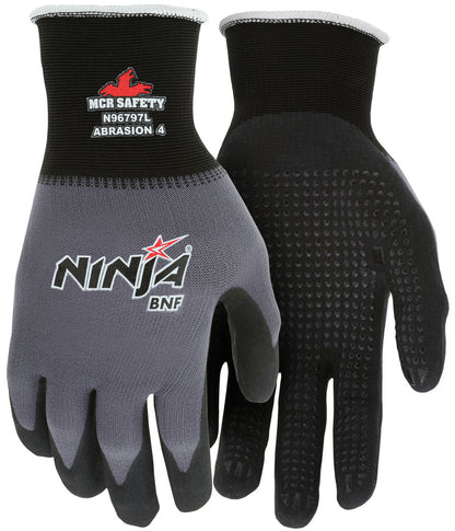 Ninja BNF Work Gloves, 15-Gauge Nylon/Spandex, Breathable Nitrile Foam Palm Coat with Grip Dots
