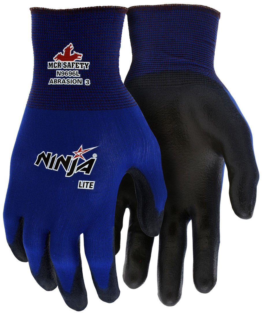 Ninja Lite Work Gloves, 18-Gauge Nylon, Polyurethane Palm Coating