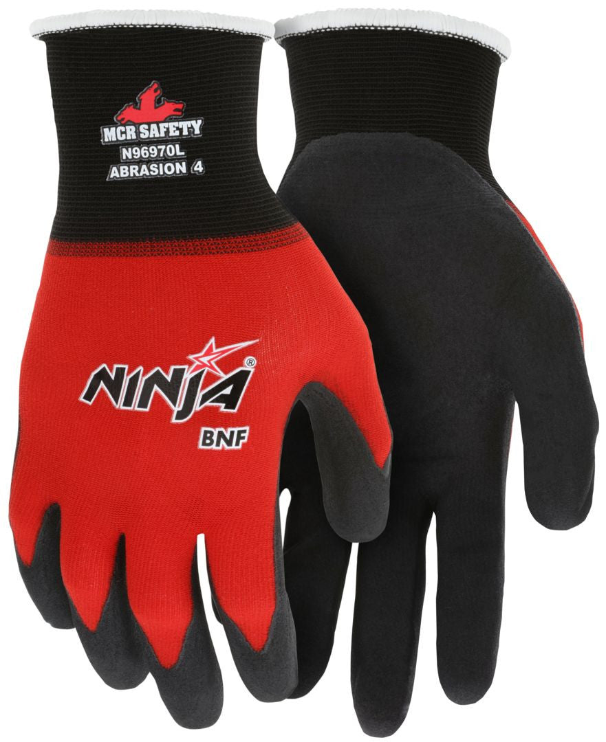 Ninja BNF Work Gloves, 18 Gauge Nylon/Spandex, Nitrile Foam Palm Coated