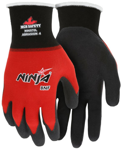 Ninja BNF Work Gloves, 18 Gauge Nylon/Spandex, Nitrile Foam Palm Coated