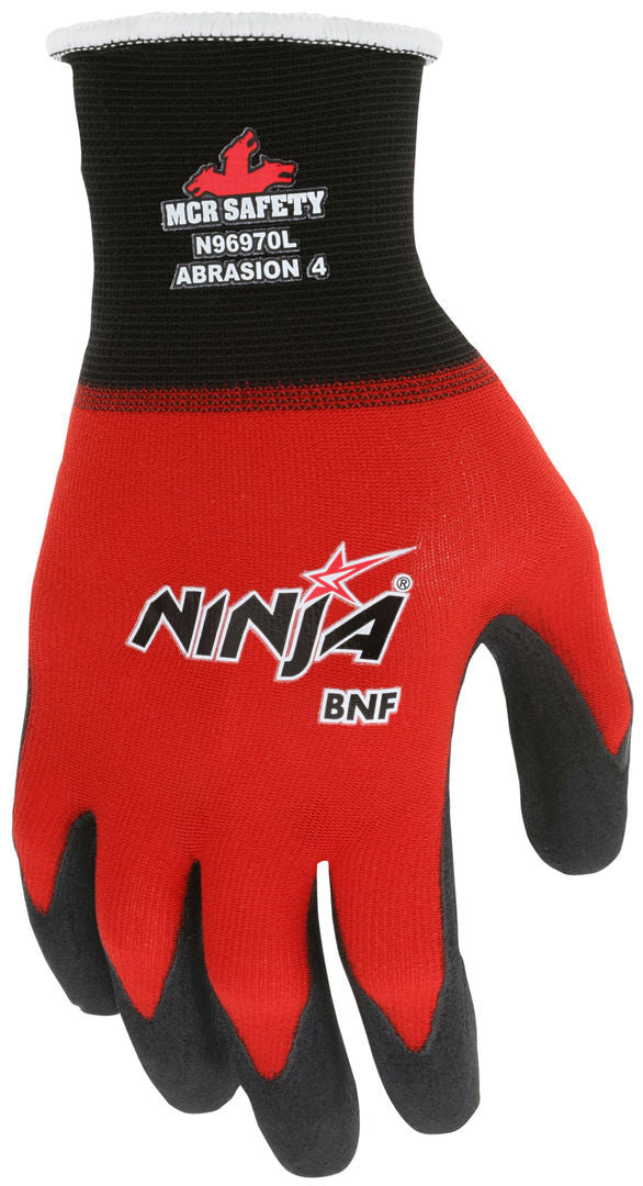 Ninja BNF Work Gloves, 18 Gauge Nylon/Spandex, Nitrile Foam Palm Coated