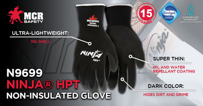 Ninja HPT Work Gloves, 15 Gauge Nylon Shell, PVC Foam Coated Palm