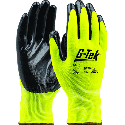 G-Tek®: Hi-Vis Seamless Knit Polyester Glove with Nitrile