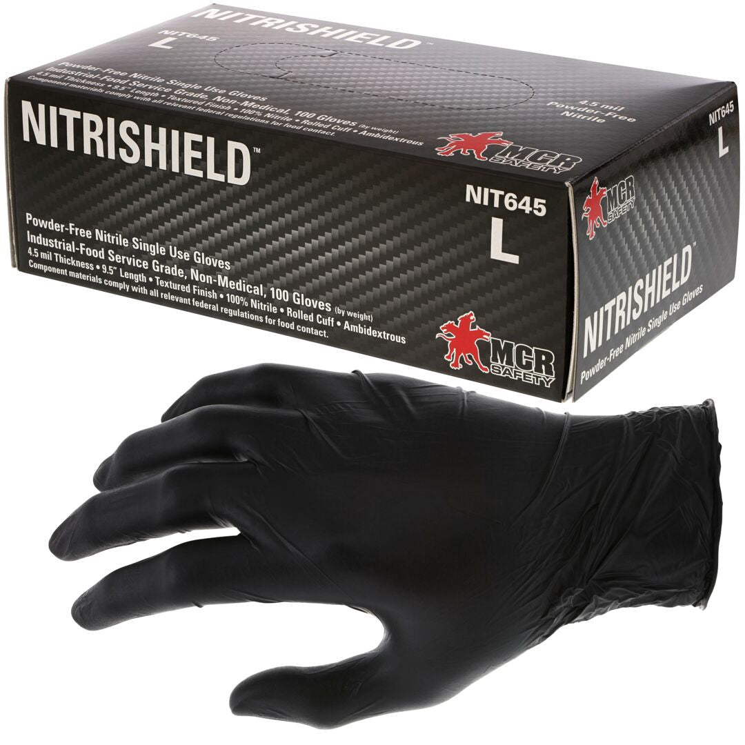 Disposable Nitrile Gloves, 4.5 Mil, Powder-Free, Textured, Black