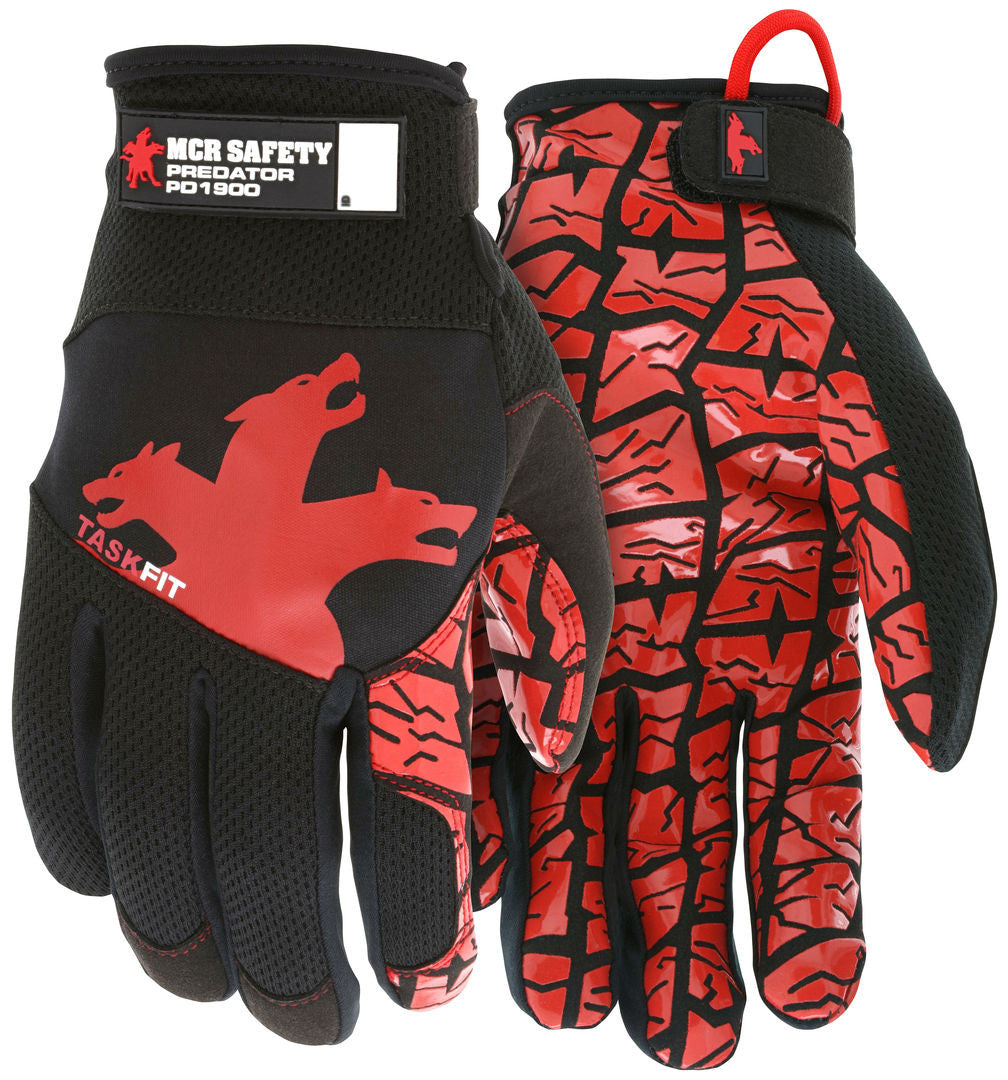 Predator TaskFit Mechanics Gloves, Synthetic Leather Palm, Silicone Tire Tread Grip, Adjustable Wrist Closure