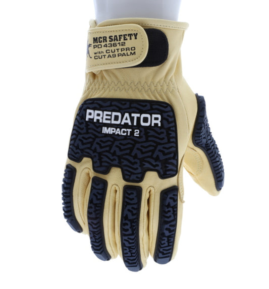 PD43612 - Predator® Mechanics Gloves - Grain Goatskin Leather - Kevlar® Aramid Cut Resistant Liner - TPR Back of Hand Protection - *NOTE ROLLING CHANGE* This glove is transitioning from Impact 1 to Impact 2 - See Details Below **