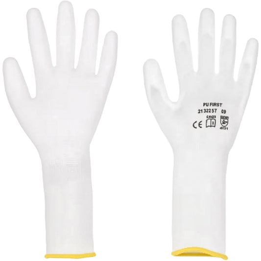 G-Tek 2132257 – Seamless Knit Nylon Blend Glove with Polyurethane Coated Flat Grip on Palm & Fingers - Long Cuff